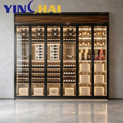 Custom Constant Temperature Stainless Steel Wine Cabinet with Solid Oak Racks 
