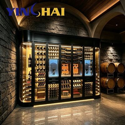 Custom Constant Temperature Stainless Steel Wine Cabinet LED Wood Wine Storage