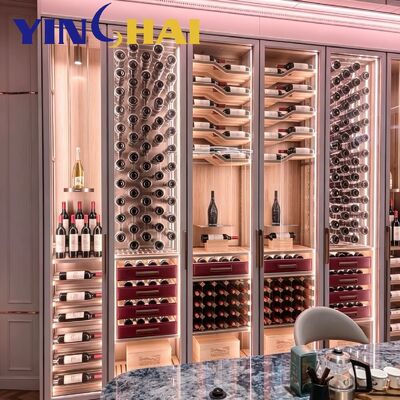 Custom Constant Temperature Stainless Steel Wine Cabinet LED Solid Wood Wine Storage
