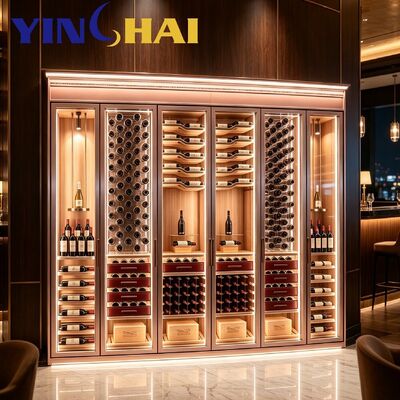 Custom Constant Temperature Stainless Steel Wine Cabinet LED Solid Wood Wine Storage