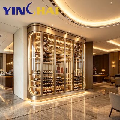 Curved Champagne Gold Stainless Steel Constant Temperature Wine Cabinet App Control