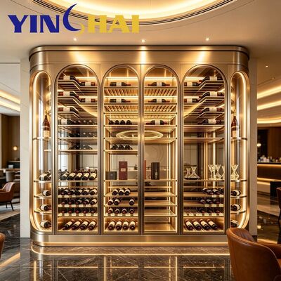 Curved Champagne Gold Stainless Steel Constant Temperature Wine Cabinet App Control