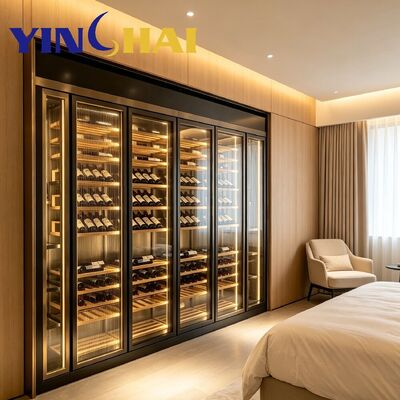 Full Wall Freestanding Dual-Zone Wine Cooler Black Frame UV Insulated Glass Wine Display Cabinet