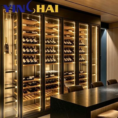 Full Wall Freestanding Dual-Zone Wine Cooler Black Frame UV Insulated Glass Wine Display Cabinet
