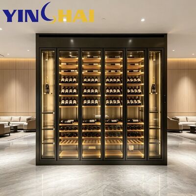 Full Wall Freestanding Dual-Zone Wine Cooler Black Frame UV Insulated Glass Wine Display Cabinet
