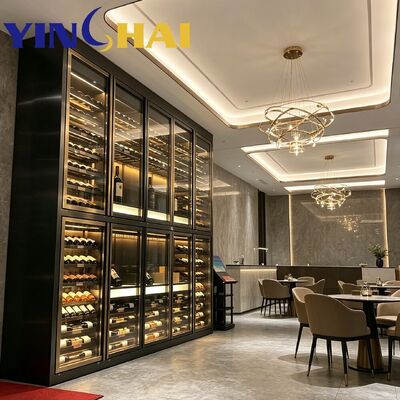 Freestanding Wine Cooler Brushed Gold Frame Integrated Bar Counter Luxury Wine Display Cabinet