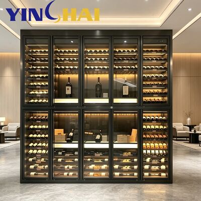 Freestanding Wine Cooler Brushed Gold Frame Integrated Bar Counter Luxury Wine Display Cabinet