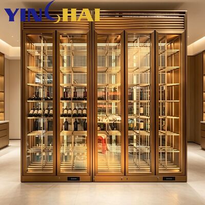 Gold Stainless Wine Cooler Metal Rack Silent Constant Temp Display Cabinet