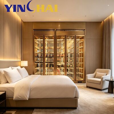 Gold Stainless Wine Cooler Metal Rack Silent Constant Temp Display Cabinet