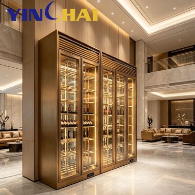 Gold Stainless Wine Cooler Metal Rack Silent Constant Temp Display Cabinet