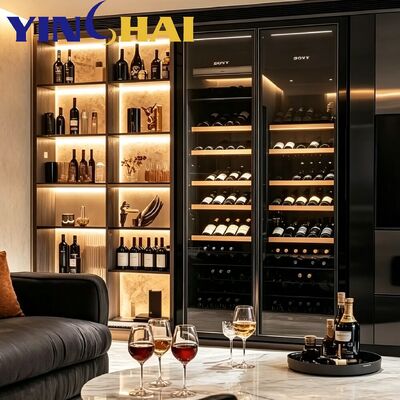 APP Controlled Black Stainless Wine Cooler Oak Silent Constant Temp Cabinet