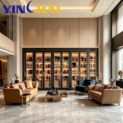 APP Smart Controlled Dark Stainless Steel Wine Cooler Solid Oak Constant Temp Cabinet