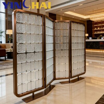 Custom Stainless Steel Folding Screen Partition Textured Glass Divider