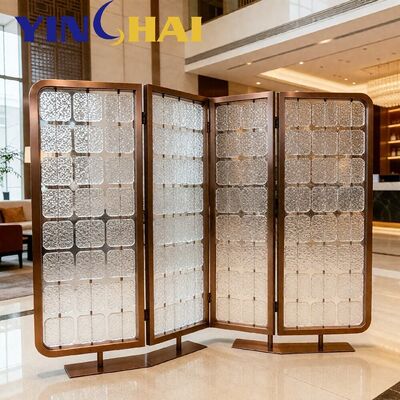 Custom Stainless Steel Folding Screen Partition Textured Glass Divider