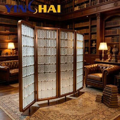 Custom Stainless Steel Folding Screen Partition Textured Glass Divider
