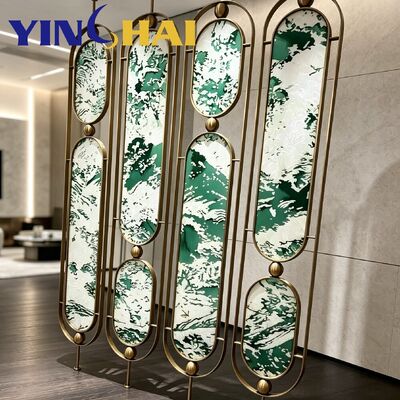 Custom Stainless Steel Screen Partition Landscape Oval Inlay Freestanding Divider