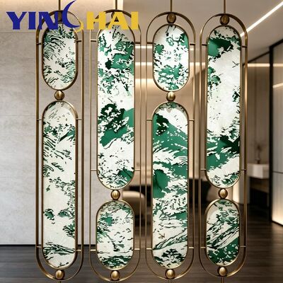 Custom Stainless Steel Screen Partition Landscape Oval Inlay Freestanding Divider