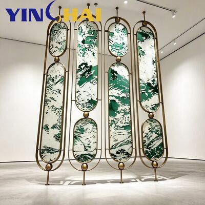 Custom Stainless Steel Screen Partition Landscape Oval Inlay Freestanding Divider