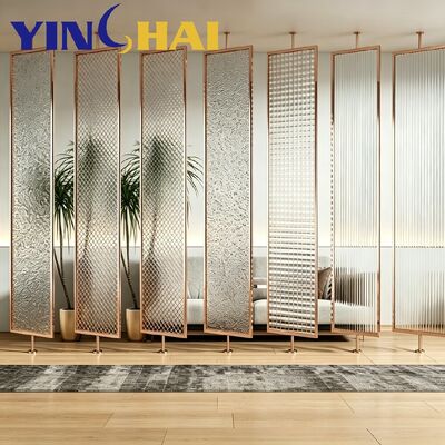 Custom Stainless Steel Screen Partition Textured Glass Suspended Home Divider