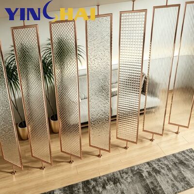 Custom Stainless Steel Screen Partition Textured Glass Suspended Home Divider