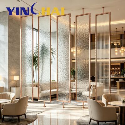 Custom Stainless Steel Screen Partition Textured Glass Suspended Home Divider
