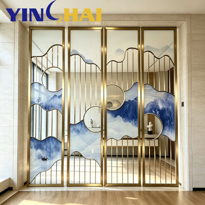 Custom Stainless Steel Screen Partition Ink Mountain Glass Home Divider