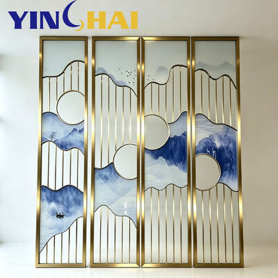 Custom Stainless Steel Screen Partition Ink Mountain Glass Home Divider