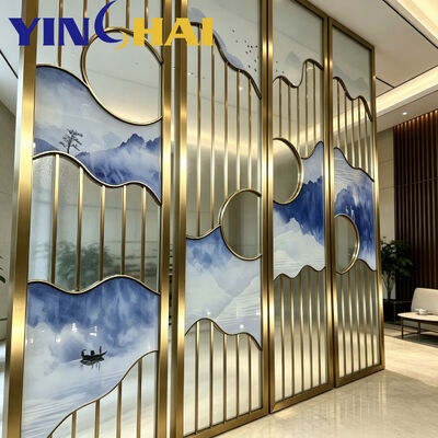 Custom Stainless Steel Screen Partition Ink Mountain Glass Home Divider