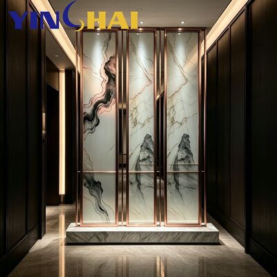 Custom Stainless Steel Screen Partition Ink Landscape Glass Entrance Divider