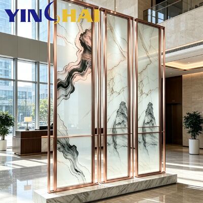 Custom Stainless Steel Screen Partition Ink Landscape Glass Entrance Divider