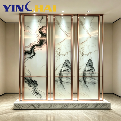 Custom Stainless Steel Screen Partition Ink Landscape Glass Entrance Divider