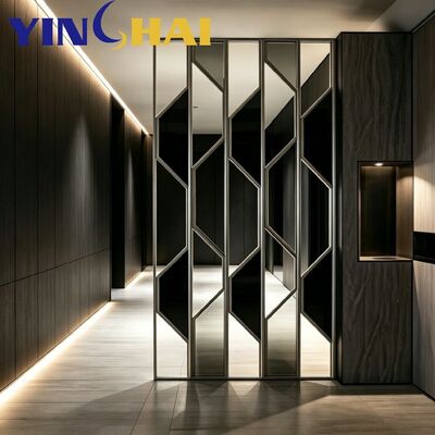 Custom Stainless Steel Screen Partition Geometric Tinted Glass Home Divider