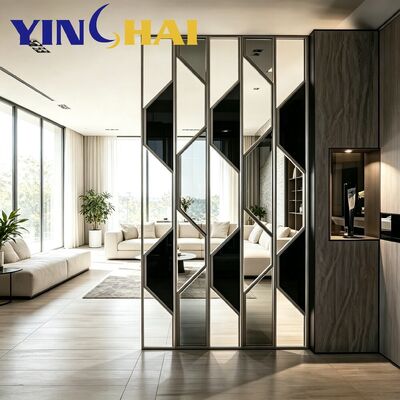 Custom Stainless Steel Screen Partition Geometric Tinted Glass Home Divider