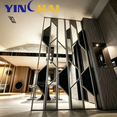 Custom Stainless Steel Screen Partition Geometric Tinted Glass Home Divider