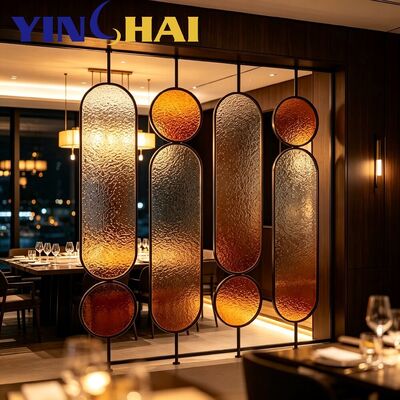 Custom Stainless Steel Screen Partition Oval Textured Glass Home Divider