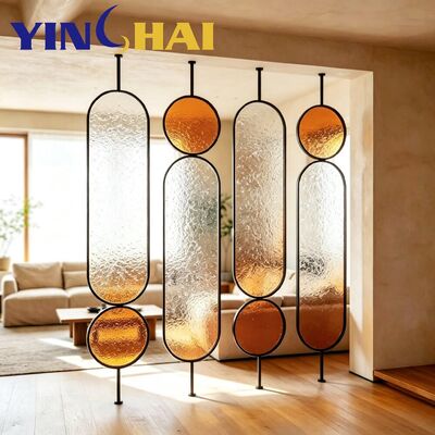 Custom Stainless Steel Screen Partition Oval Textured Glass Home Divider