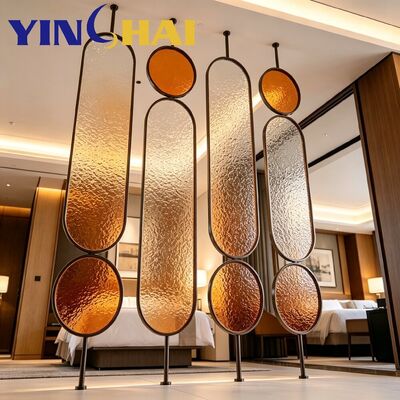 Custom Stainless Steel Screen Partition Oval Textured Glass Home Divider
