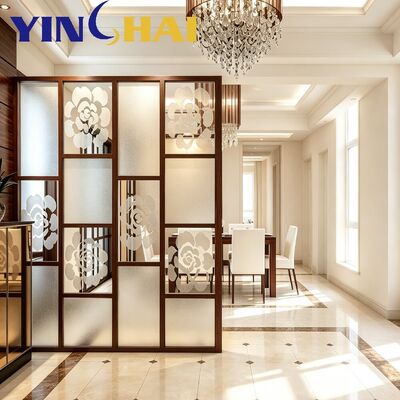 Custom Stainless Steel Screen Partition Floral Frosted Glass Home Divider