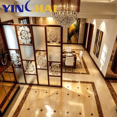 Custom Stainless Steel Screen Partition Floral Frosted Glass Home Divider