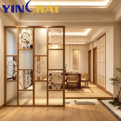Custom Stainless Steel Screen Partition Floral Frosted Glass Home Divider