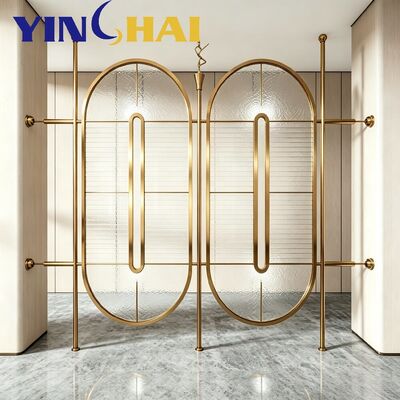 Custom Stainless Steel Oval Textured Glass Screen Partition Home Divider