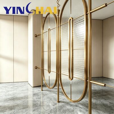 Custom Stainless Steel Oval Textured Glass Screen Partition Home Divider