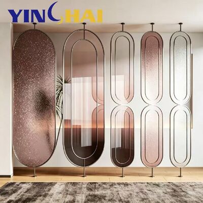 Custom Stainless Steel Screen Partition Oval Gradient Glass Home Divider