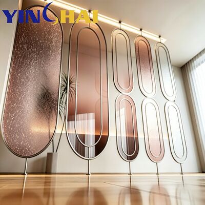 Custom Stainless Steel Screen Partition Oval Gradient Glass Home Divider