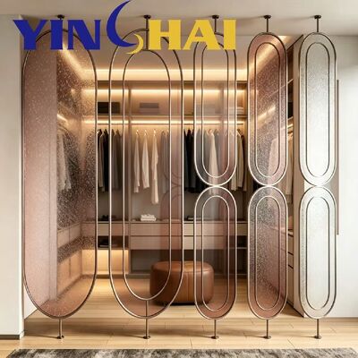 Custom Stainless Steel Screen Partition Oval Gradient Glass Home Divider