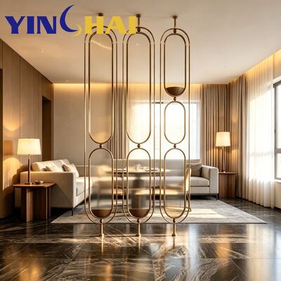 Custom Stainless Steel Screen Partition Oval Fluted Glass Light Luxury Divider