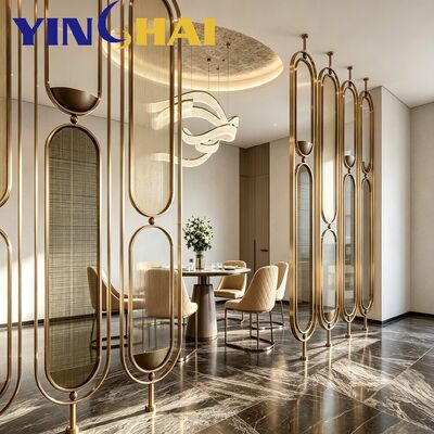 Custom Stainless Steel Screen Partition Oval Fluted Glass Light Luxury Divider