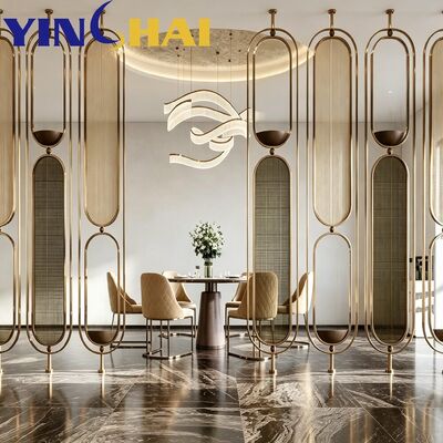 Custom Stainless Steel Screen Partition Oval Fluted Glass Light Luxury Divider