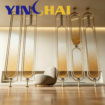 Custom Stainless Steel Gradient Fluted Glass Screen Partition Interior Divider