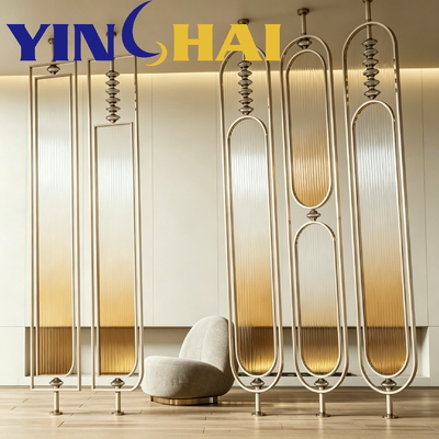 Custom Stainless Steel Gradient Fluted Glass Screen Partition Interior Divider